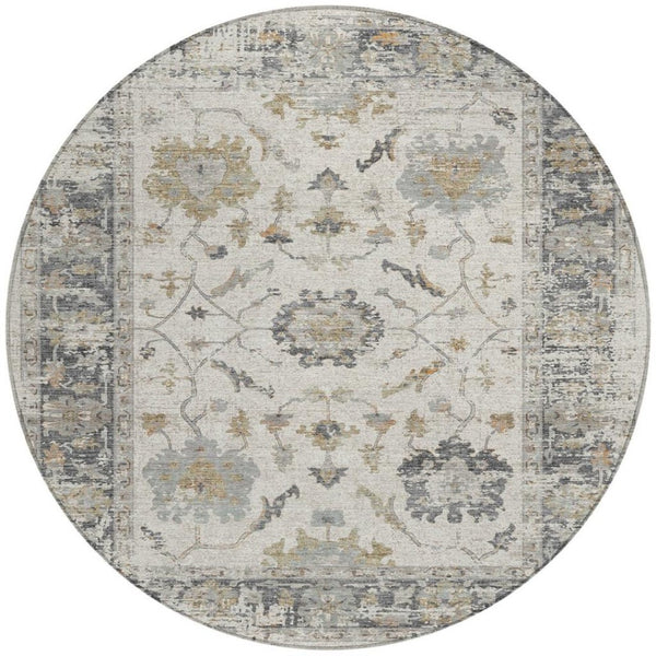 HomeRoots 5' Ivory and Gray Floral Area Rug - Durable, Washable Design for Indoor and Outdoor Elegance 8' Round 627871