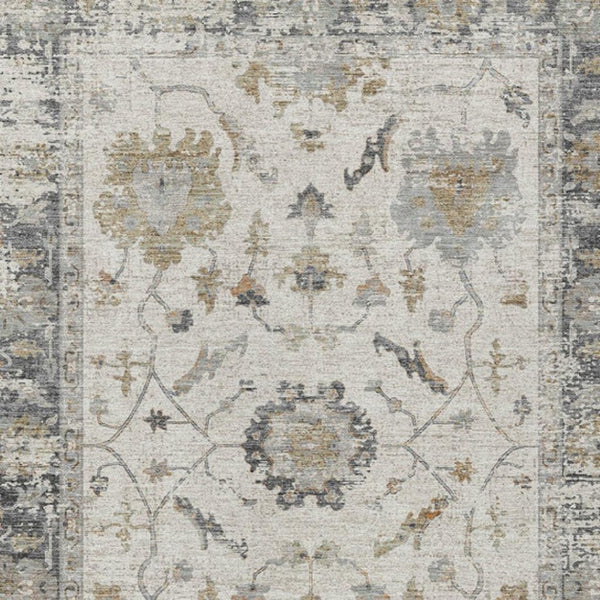 HomeRoots 5' Ivory and Gray Floral Area Rug - Durable, Washable Design for Indoor and Outdoor Elegance 8' X 10' 627872