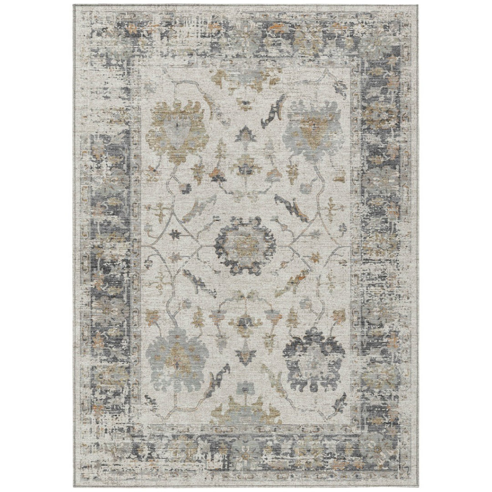 HomeRoots 5' Ivory and Gray Floral Area Rug - Durable, Washable Design for Indoor and Outdoor Elegance 8' X 10' 627872