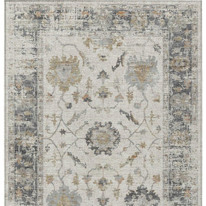 HomeRoots 5' Ivory and Gray Floral Area Rug - Durable, Washable Design for Indoor and Outdoor Elegance 9' X 12' 627873