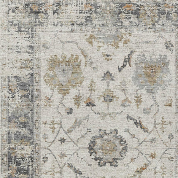 HomeRoots 5' Ivory and Gray Floral Area Rug - Durable, Washable Design for Indoor and Outdoor Elegance 9' X 12' 627873