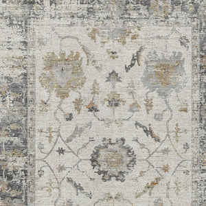 HomeRoots 5' Ivory and Gray Floral Area Rug - Durable, Washable Design for Indoor and Outdoor Elegance 10' X 14' 627874