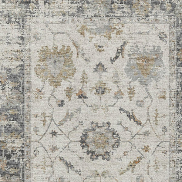 HomeRoots 5' Ivory and Gray Floral Area Rug - Durable, Washable Design for Indoor and Outdoor Elegance 10' X 14' 627874