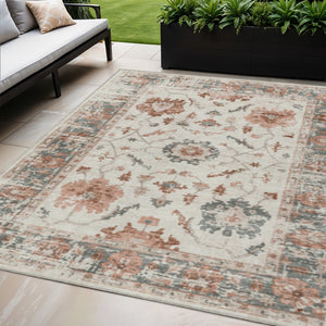 HomeRoots 5' Elegant Floral Washable Indoor Outdoor Area Rug - Durable, Stylish, Stain-Resistant Design! 5' X 8' 627876