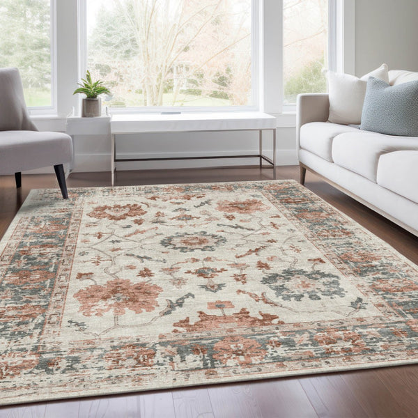 HomeRoots 5' Elegant Floral Washable Indoor Outdoor Area Rug - Durable, Stylish, Stain-Resistant Design! 5' X 8' 627876