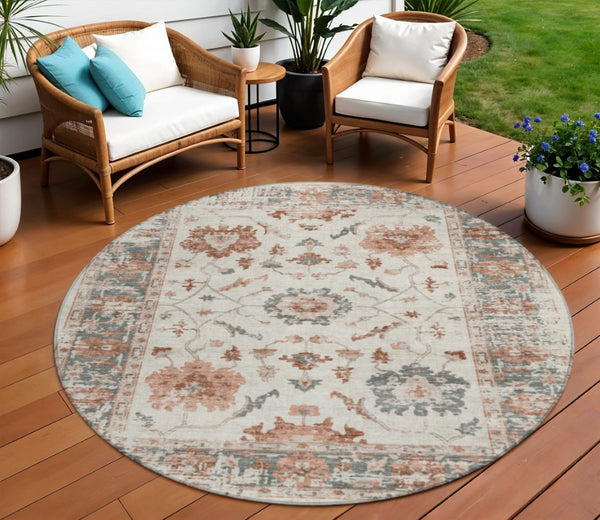 HomeRoots 5' Elegant Floral Washable Indoor Outdoor Area Rug - Durable, Stylish, Stain-Resistant Design! 8' Round 627877