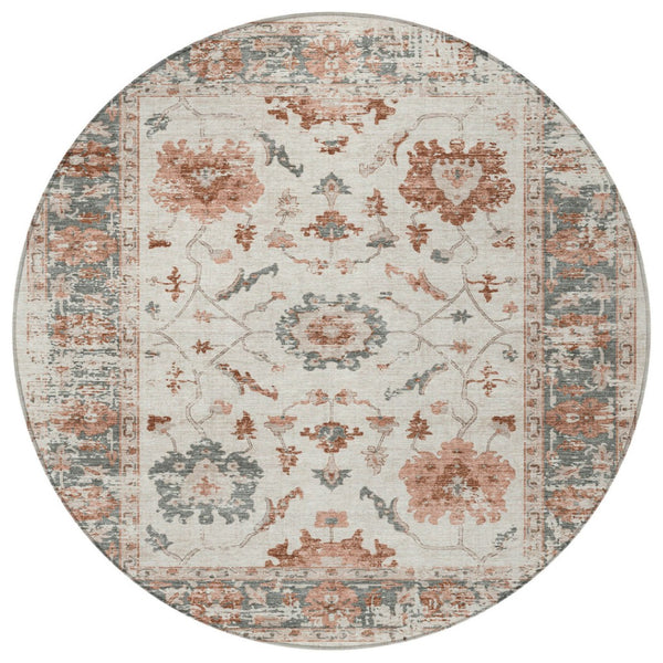HomeRoots 5' Elegant Floral Washable Indoor Outdoor Area Rug - Durable, Stylish, Stain-Resistant Design! 8' Round 627877