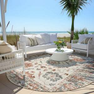 HomeRoots 5' Elegant Floral Washable Indoor Outdoor Area Rug - Durable, Stylish, Stain-Resistant Design! 8' Round 627877