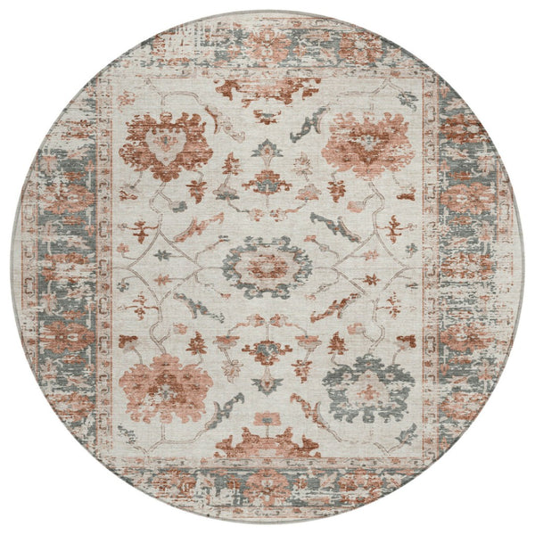 HomeRoots 5' Elegant Floral Washable Indoor Outdoor Area Rug - Durable, Stylish, Stain-Resistant Design! 8' Round 627877