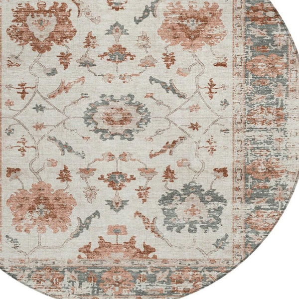 HomeRoots 5' Elegant Floral Washable Indoor Outdoor Area Rug - Durable, Stylish, Stain-Resistant Design! 8' Round 627877