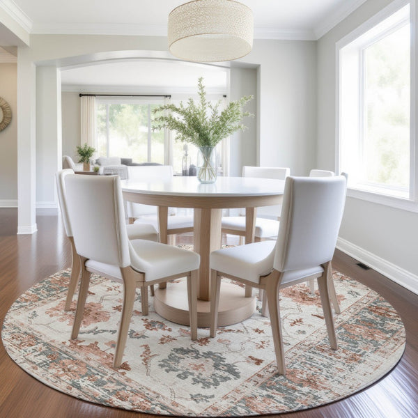 HomeRoots 5' Elegant Floral Washable Indoor Outdoor Area Rug - Durable, Stylish, Stain-Resistant Design! 8' Round 627877