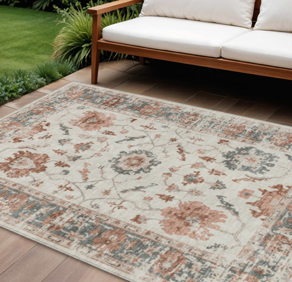 HomeRoots 5' Elegant Floral Washable Indoor Outdoor Area Rug - Durable, Stylish, Stain-Resistant Design! 9' X 12' 627879