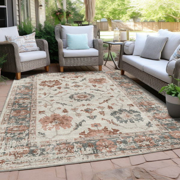 HomeRoots 5' Elegant Floral Washable Indoor Outdoor Area Rug - Durable, Stylish, Stain-Resistant Design! 9' X 12' 627879