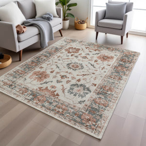 HomeRoots 5' Elegant Floral Washable Indoor Outdoor Area Rug - Durable, Stylish, Stain-Resistant Design! 9' X 12' 627879