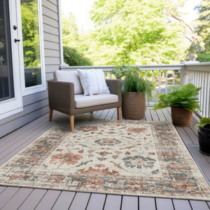 HomeRoots 5' Elegant Floral Washable Indoor Outdoor Area Rug - Durable, Stylish, Stain-Resistant Design! 9' X 12' 627879