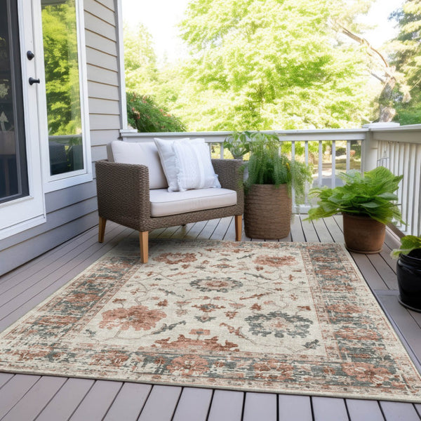 HomeRoots 5' Elegant Floral Washable Indoor Outdoor Area Rug - Durable, Stylish, Stain-Resistant Design! 10' X 14' 627880