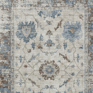 HomeRoots 5' Elegant Beige and Blue Floral Machine-Washable Area Rug for Indoor and Outdoor Spaces 5' X 8' 627888