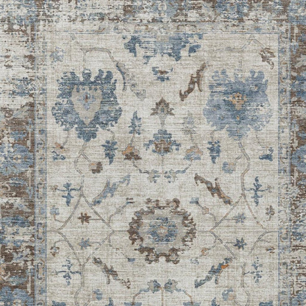 HomeRoots 5' Elegant Beige and Blue Floral Machine-Washable Area Rug for Indoor and Outdoor Spaces 5' X 8' 627888