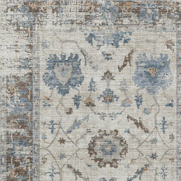 HomeRoots 5' Elegant Beige and Blue Floral Machine-Washable Area Rug for Indoor and Outdoor Spaces 8' X 10' 627890