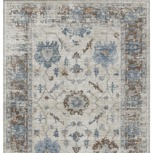 HomeRoots 5' Elegant Beige and Blue Floral Machine-Washable Area Rug for Indoor and Outdoor Spaces 8' X 10' 627890