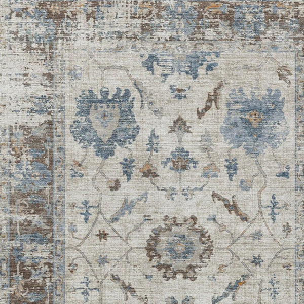 HomeRoots 5' Elegant Beige and Blue Floral Machine-Washable Area Rug for Indoor and Outdoor Spaces 9' X 12' 627891