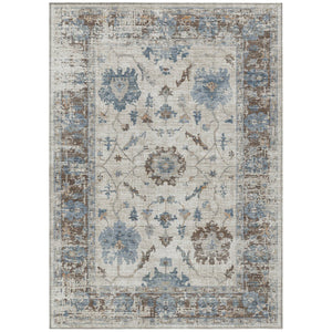 HomeRoots 5' Elegant Beige and Blue Floral Machine-Washable Area Rug for Indoor and Outdoor Spaces 9' X 12' 627891