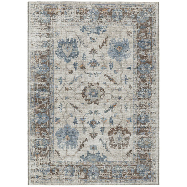 HomeRoots 5' Elegant Beige and Blue Floral Machine-Washable Area Rug for Indoor and Outdoor Spaces 9' X 12' 627891