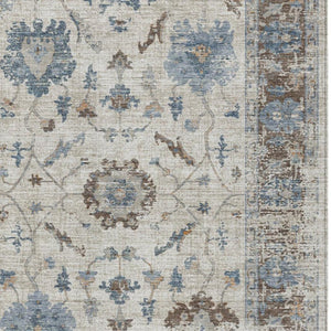 HomeRoots 5' Elegant Beige and Blue Floral Machine-Washable Area Rug for Indoor and Outdoor Spaces 10' X 14' 627892