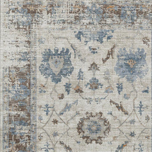HomeRoots 5' Elegant Beige and Blue Floral Machine-Washable Area Rug for Indoor and Outdoor Spaces 10' X 14' 627892