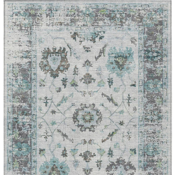 HomeRoots 5' Teal Blue and Gray Floral Area Rug - Durable, Washable Indoor-Outdoor Design for Every Space 5' X 8' 627894