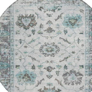 HomeRoots 5' Teal Blue and Gray Floral Area Rug - Durable, Washable Indoor-Outdoor Design for Every Space 8' Round 627895