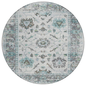HomeRoots 5' Teal Blue and Gray Floral Area Rug - Durable, Washable Indoor-Outdoor Design for Every Space 8' Round 627895