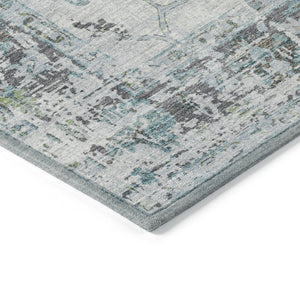 HomeRoots 5' Teal Blue and Gray Floral Area Rug - Durable, Washable Indoor-Outdoor Design for Every Space 8' Round 627895
