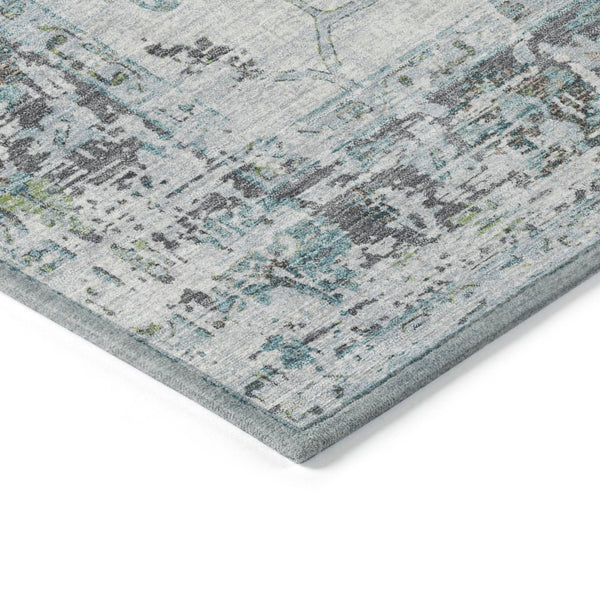 HomeRoots 5' Teal Blue and Gray Floral Area Rug - Durable, Washable Indoor-Outdoor Design for Every Space 8' Round 627895