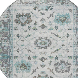 HomeRoots 5' Teal Blue and Gray Floral Area Rug - Durable, Washable Indoor-Outdoor Design for Every Space 8' Round 627895