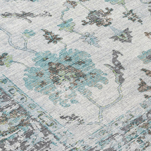 HomeRoots 5' Teal Blue and Gray Floral Area Rug - Durable, Washable Indoor-Outdoor Design for Every Space 8' Round 627895