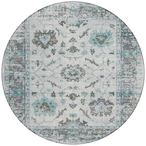 HomeRoots 5' Teal Blue and Gray Floral Area Rug - Durable, Washable Indoor-Outdoor Design for Every Space 8' Round 627895