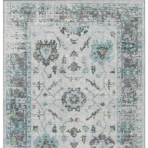 HomeRoots 5' Teal Blue and Gray Floral Area Rug - Durable, Washable Indoor-Outdoor Design for Every Space 8' X 10' 627896