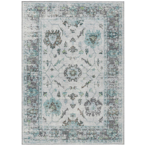 HomeRoots 5' Teal Blue and Gray Floral Area Rug - Durable, Washable Indoor-Outdoor Design for Every Space 8' X 10' 627896