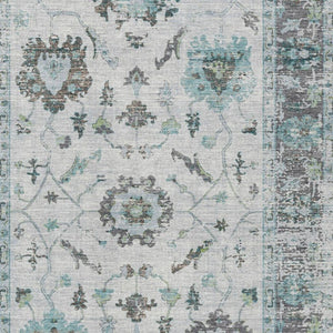 HomeRoots 5' Teal Blue and Gray Floral Area Rug - Durable, Washable Indoor-Outdoor Design for Every Space 8' X 10' 627896