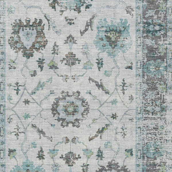 HomeRoots 5' Teal Blue and Gray Floral Area Rug - Durable, Washable Indoor-Outdoor Design for Every Space 8' X 10' 627896