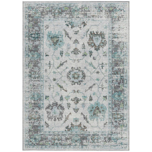 HomeRoots 5' Teal Blue and Gray Floral Area Rug - Durable, Washable Indoor-Outdoor Design for Every Space 9' X 12' 627897