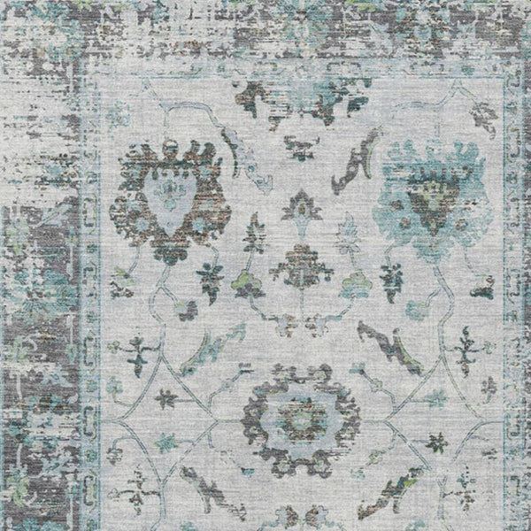 HomeRoots 5' Teal Blue and Gray Floral Area Rug - Durable, Washable Indoor-Outdoor Design for Every Space 9' X 12' 627897