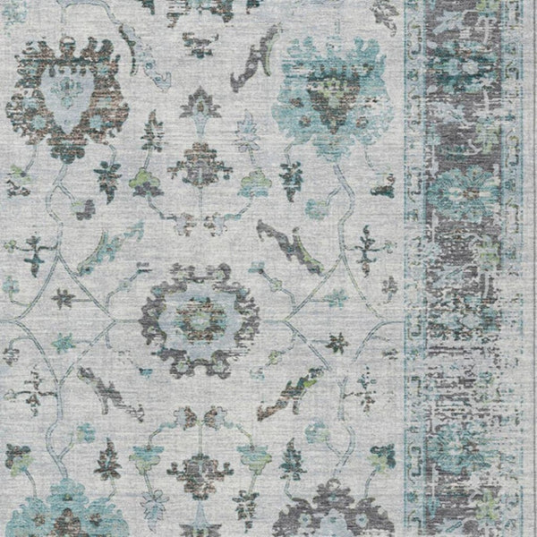 HomeRoots 5' Teal Blue and Gray Floral Area Rug - Durable, Washable Indoor-Outdoor Design for Every Space 10' X 14' 627898