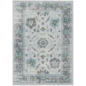 HomeRoots 5' Teal Blue and Gray Floral Area Rug - Durable, Washable Indoor-Outdoor Design for Every Space 10' X 14' 627898
