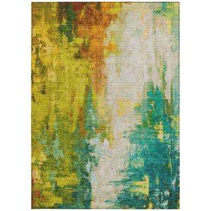 HomeRoots 5' Indoor Outdoor Green and Gold Abstract Area Rug – Durable, Washable, Modern Design for Versatile Spaces 5' X 8' 627906