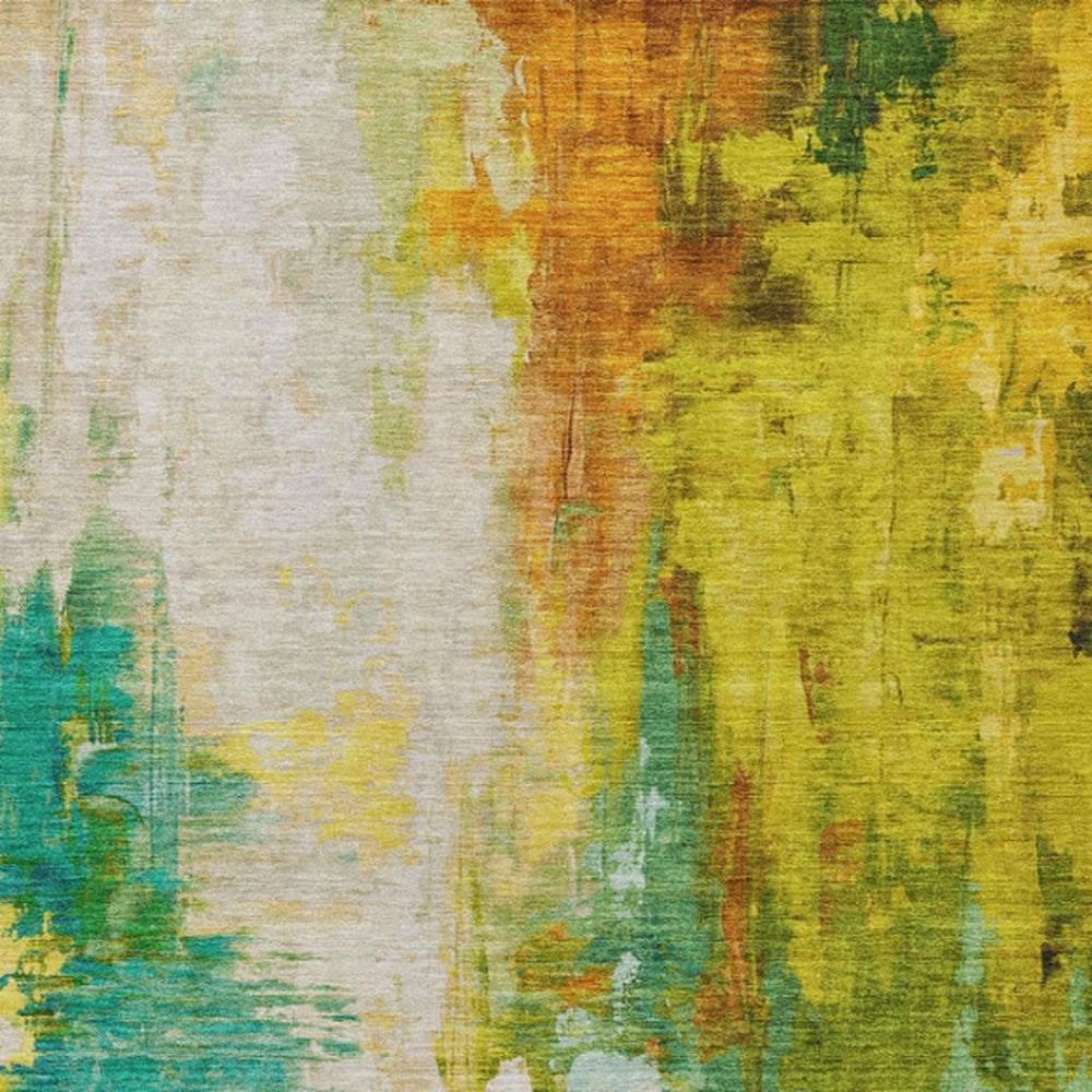 HomeRoots 5' Indoor Outdoor Green and Gold Abstract Area Rug – Durable, Washable, Modern Design for Versatile Spaces 5' X 8' 627906