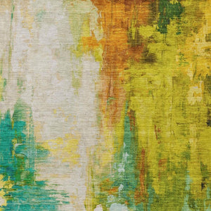 HomeRoots 5' Indoor Outdoor Green and Gold Abstract Area Rug – Durable, Washable, Modern Design for Versatile Spaces 5' X 8' 627906