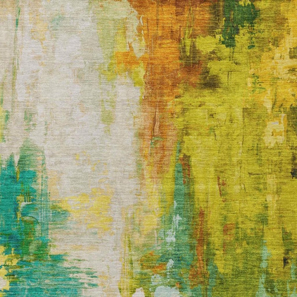 HomeRoots 5' Indoor Outdoor Green and Gold Abstract Area Rug – Durable, Washable, Modern Design for Versatile Spaces 5' X 8' 627906