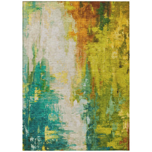 HomeRoots 5' Indoor Outdoor Green and Gold Abstract Area Rug – Durable, Washable, Modern Design for Versatile Spaces 8' X 10' 627908